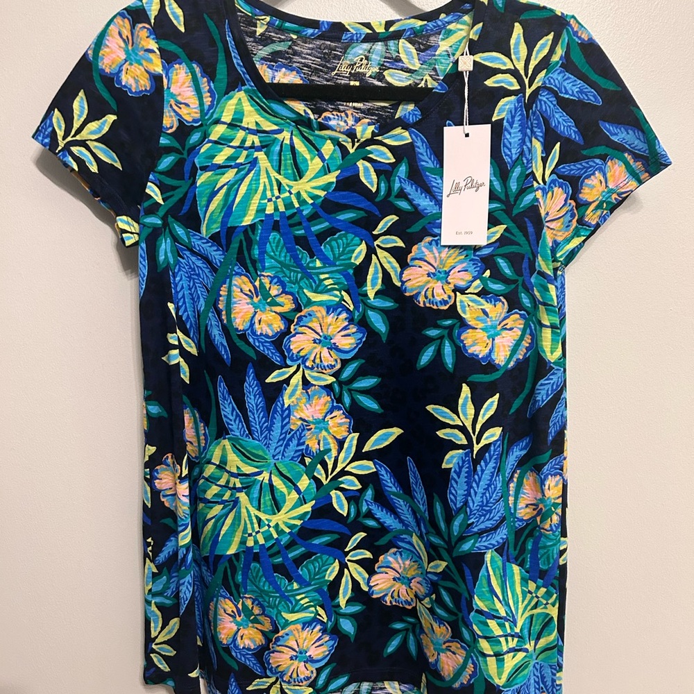 Lilly Pulitzer Fitted Blue and Green Short Sleeve Tee